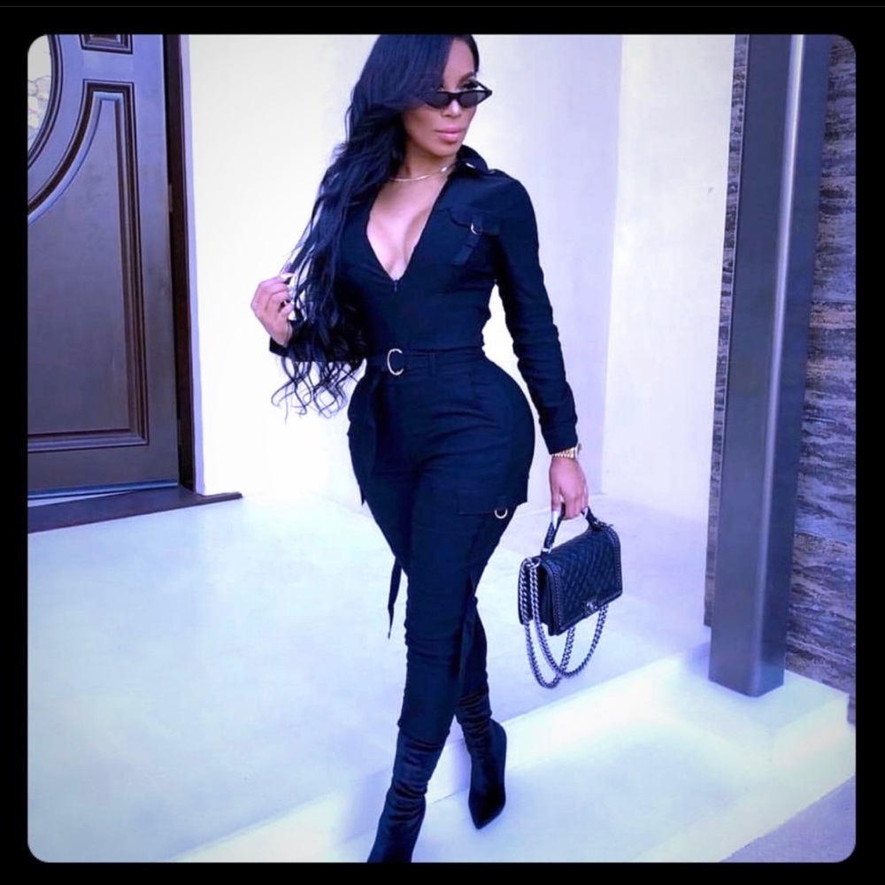 Stretch denim jumpsuit